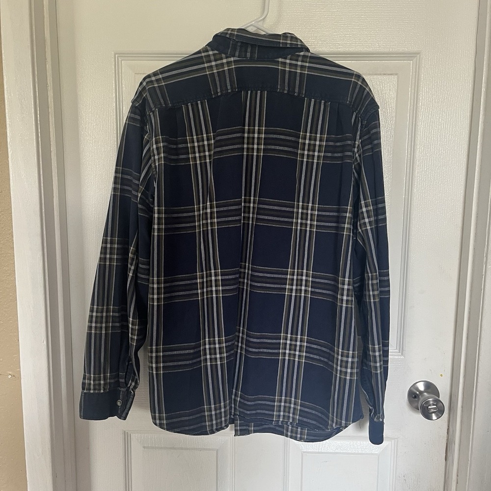 Eddie Bauer XL Classic Fit Heavy Weight Plaid Snap Button Shirt Blue Flannel - Picture 5 of 5
